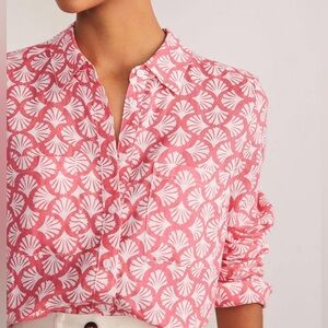 Boden Linen Coral 100% Linen Blouse 14R Seashell Motif